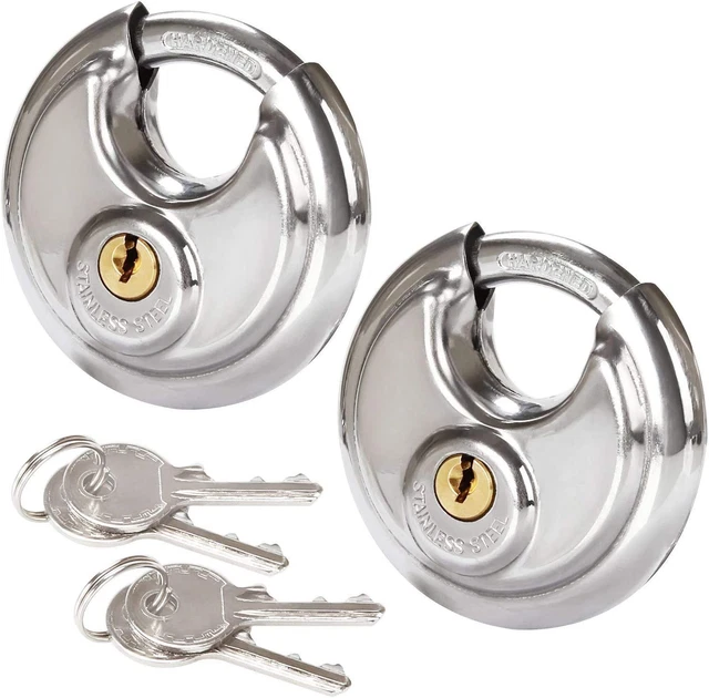 2 Pcs Discus Locks Stainless Steel round Padlock Heavy Duty Rustproof Disc Padl