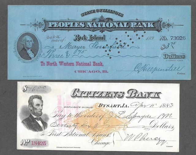 Iowa & Illinois Drafts w/Washington & Lincoln 1883-92
