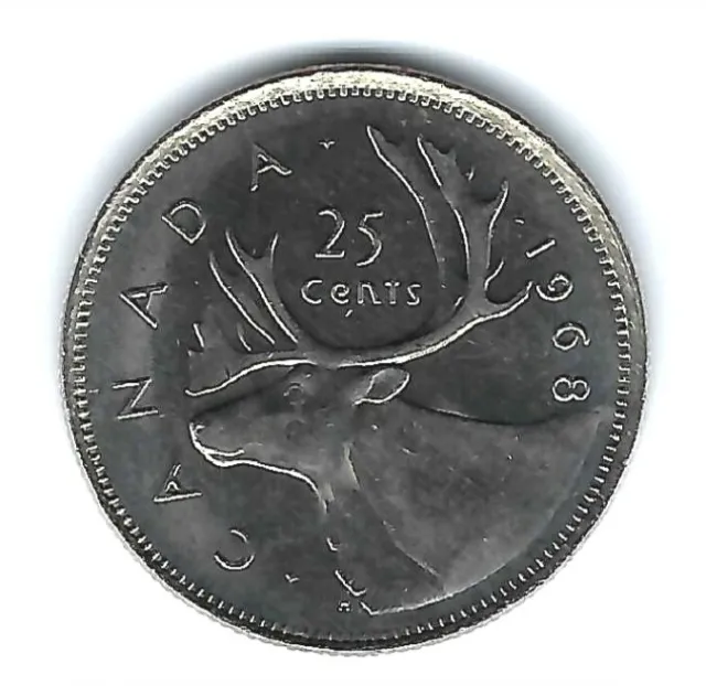 1968 Canadian Uncirculated QEII & Caribou.(Nickel Type) 25 Cent Coin!