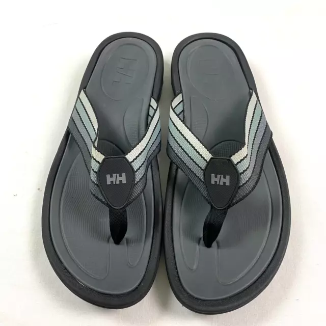 Helly hansen mens  flip flops sandals 13 gray stripes gray slip on 48 beach surf