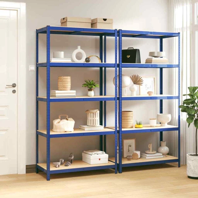 Vidaxl Mensole a 5 Ripiani 2pz Blu in Acciaio e Legno Multistrato