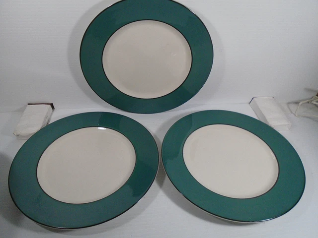 Vintage 3 Syracuse China Dinner Plate 10 3/4" Green & Black Rim Restaurant