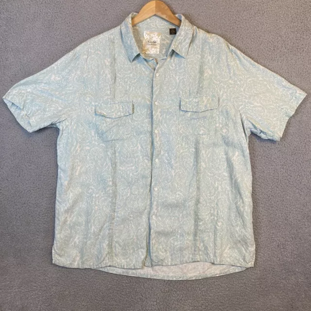 Tasso Elba Island Mens Silk Linen Blend Button Up Short Sleeve Shirt size XXL