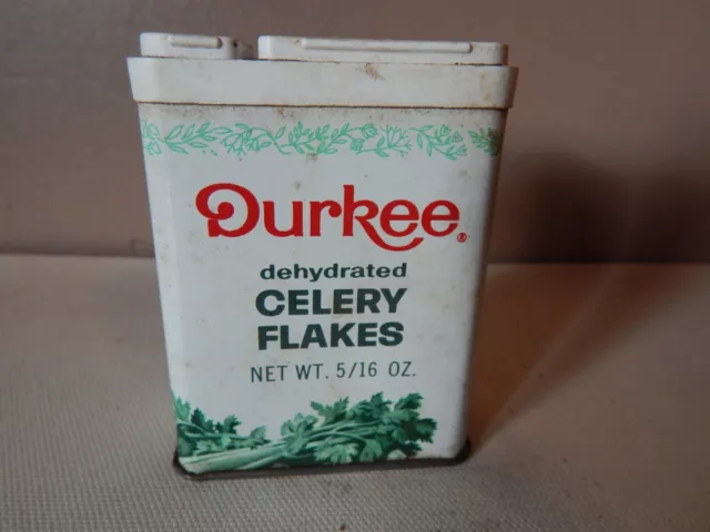 Vintage DURKEE 5/16 oz. Tin of Dehydrated Celery Flakes w/Product Left Inside