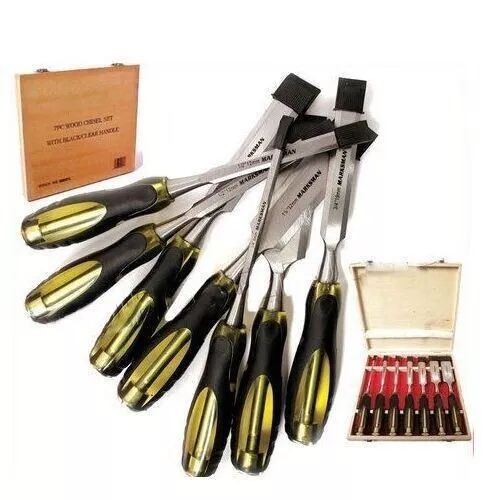 7Pc Pro Wood Chisel Set In Wooden Case Crv Professional Carpenters Tool Set Hand