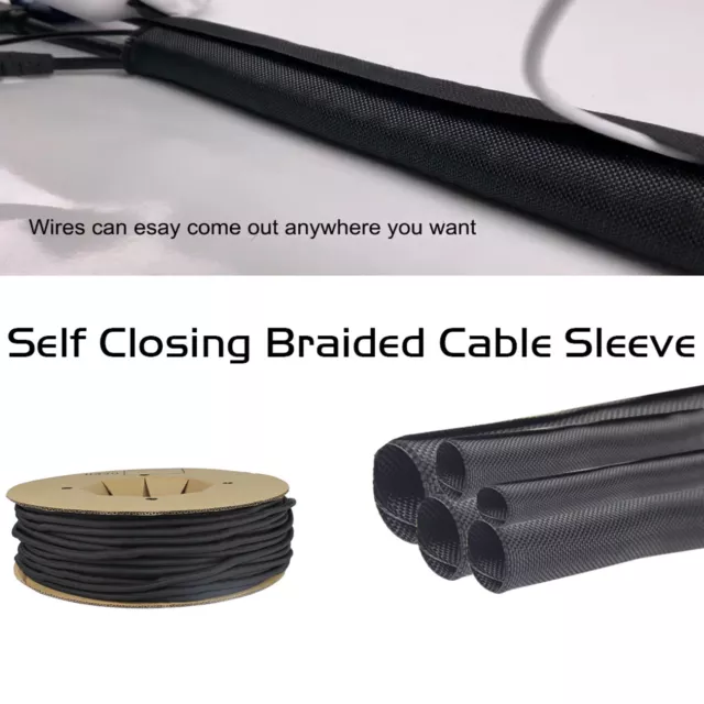 SPLIT BRAIDED CABLE Sleeving Self-Wrap Around Tubing Wire Loom Cord  Managerment $9.99 - PicClick AU