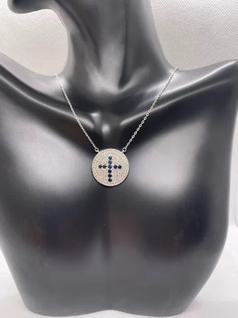 Round disc with cross center necklace pendant 925 sterling silver