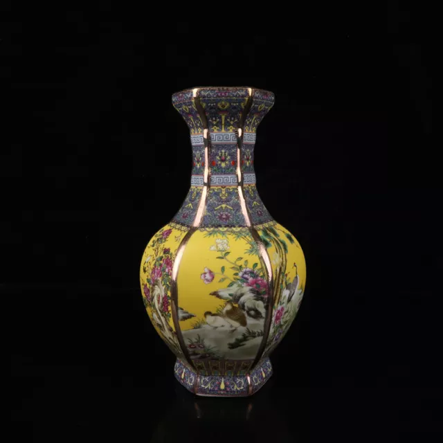 Chinese Handmade Painting Cloisonne Porcelain Vase Flower Bird QianLong Mark