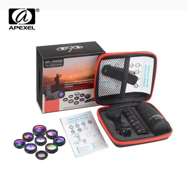 APEXEL 1 Set objectif 10 en 1 Kit d'objectif de caméra de téléphone