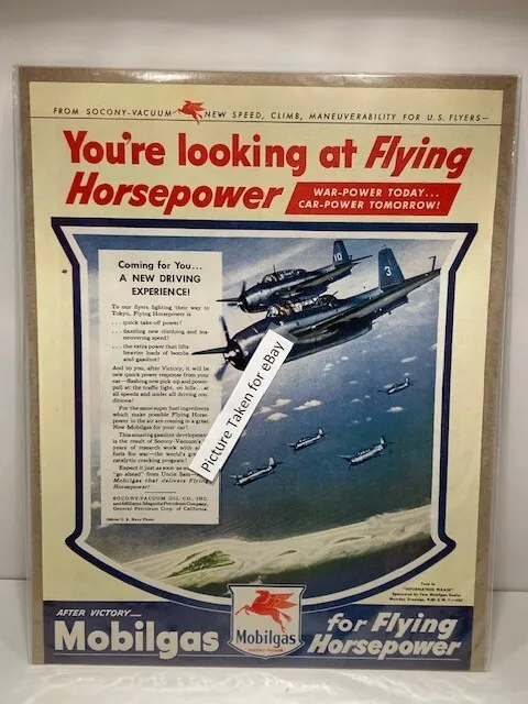 1945 Old Magazine Print Ad, Mobilgas Wwii, War-Power Today, Car-Power Tomorrow!