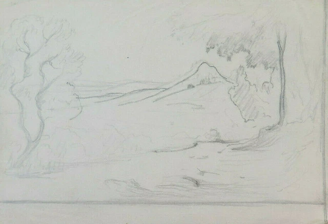 Dessin Ancienne Paysage De Campagne Signé Goerg Tableau