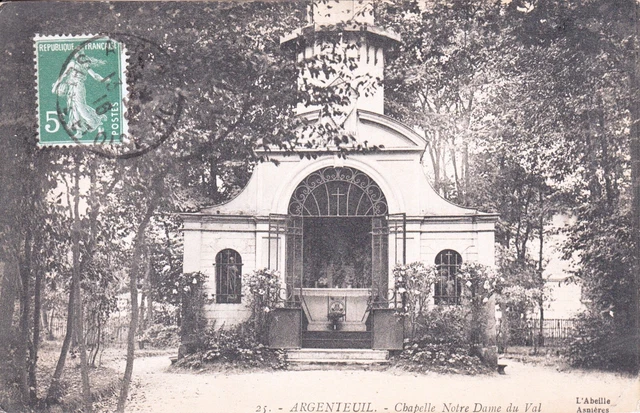 Carte postale ancienne VAL D'OISE ARGENTEUIL 25 chapelle N-D du Val timbrée 1916