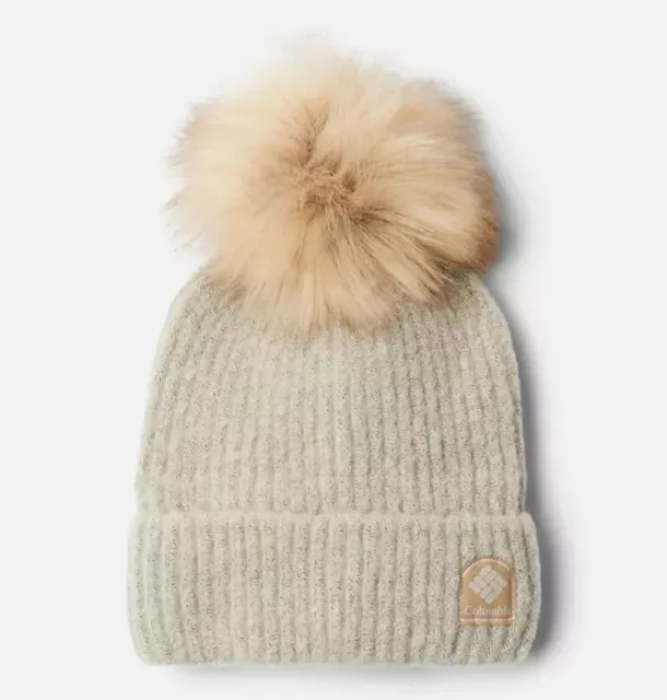 Columbia L7718 Womens Chalk Winter Blur Pom Pom Beanie One Size