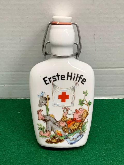 Vintage 8oz. ceramic flask. ERSTE HILFE "First aid" Germany.