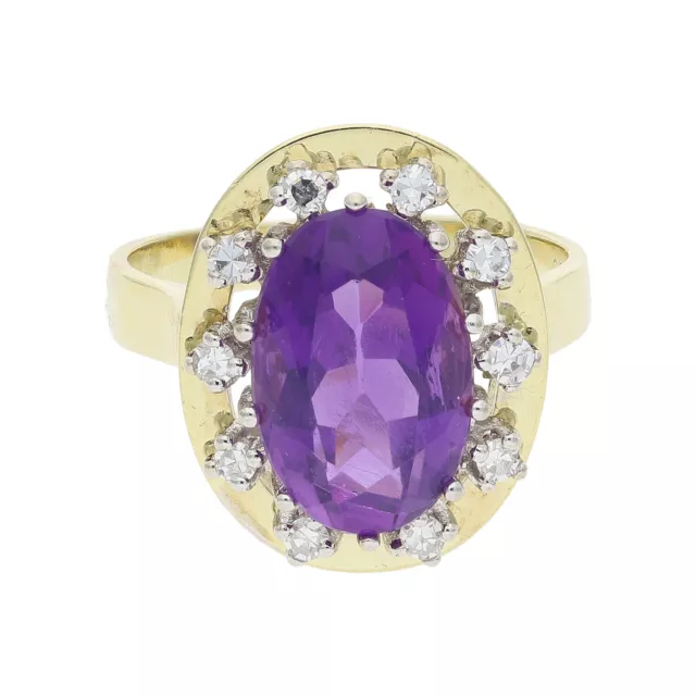 Damenring 585/000 (14 Karat) Gelbgold mit Amethyst und Diamanten, getragen 25322