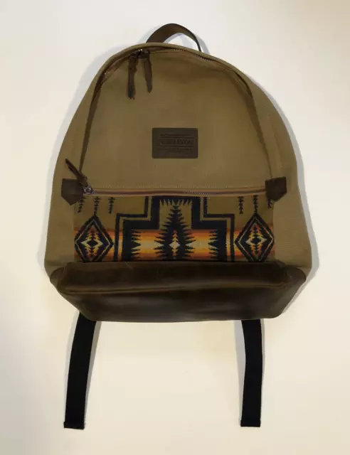 Genuine Pendleton Harding Tan Canvas and Leather Backpack Wool Front Pocket