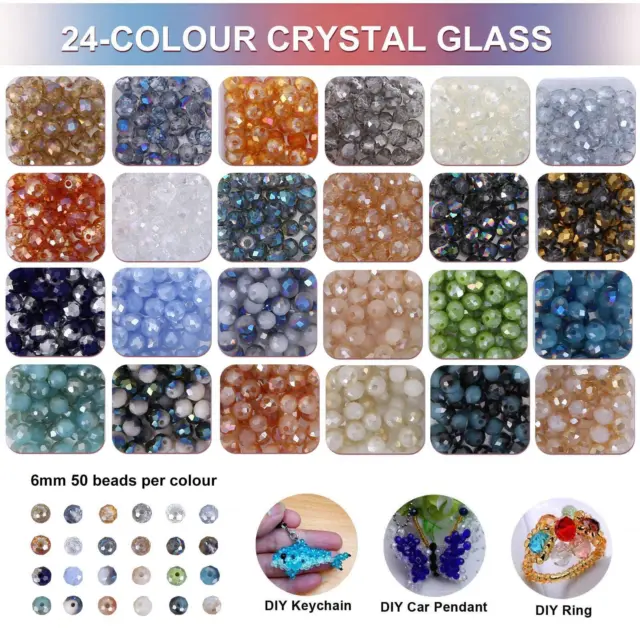 fr 1200pcs 6mm Glass Beads 24 Colors Faceted Rondelle Crystal Glass Beads (B)