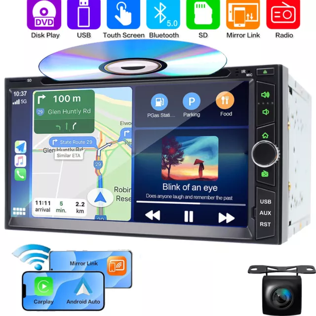 CarPlay Backup Camera Double 2Din Car Stereo Radio CD DVD Player Bluetooth Unit
