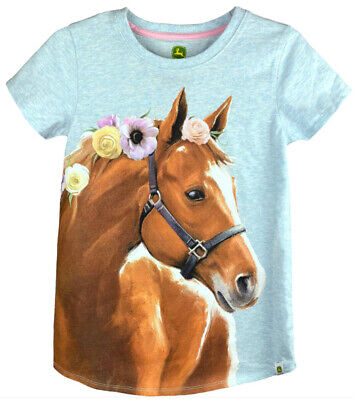 Nuovo John Deere Blu Foto Vero Ragazze Cavallo T-Shirt Taglie 7 8 10 12