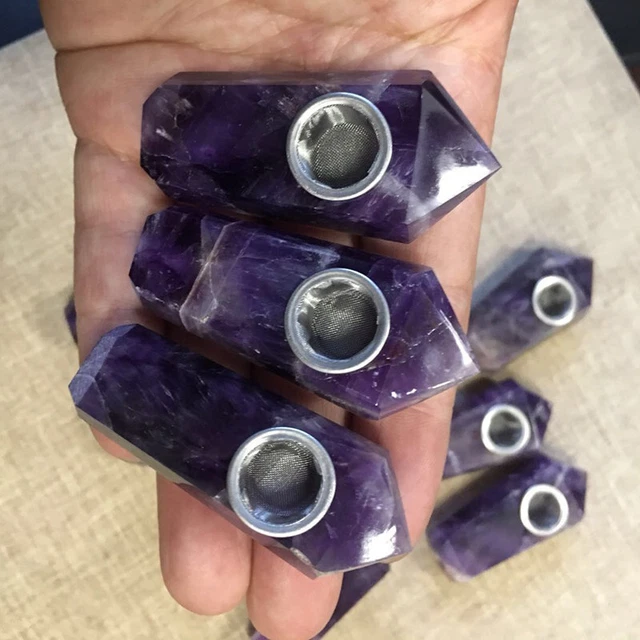 Natural Dream Amethyst Quartz Smoking Pipe Healing Crystal Point Stone Wand Rock
