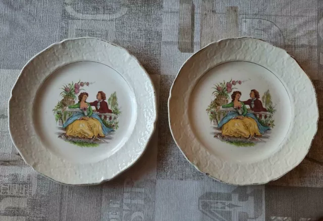 Vintage 2 assiettes a dessert CERANORD St AMAND semi vitrifié Watteau