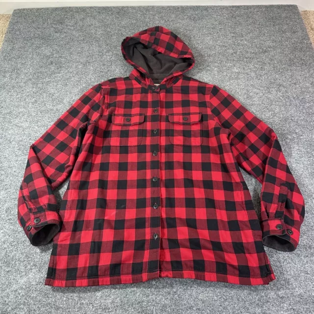 LL Bean Hoodie Womens Small Red Plaid Fleece Lined Flannel Shirt Jacket S