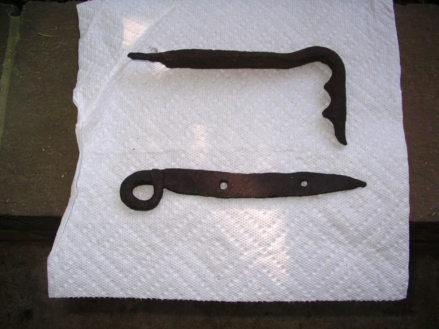Two Primitive Antique Hand Forged Wrought Iron Hangers