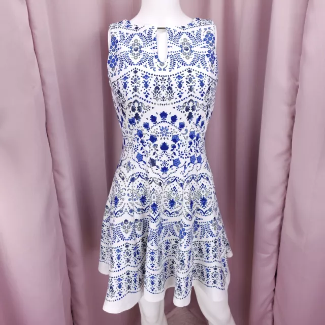Danny & Nicole Petite Women's Blue & White Floral Sleeveless A-Line Dress 2P
