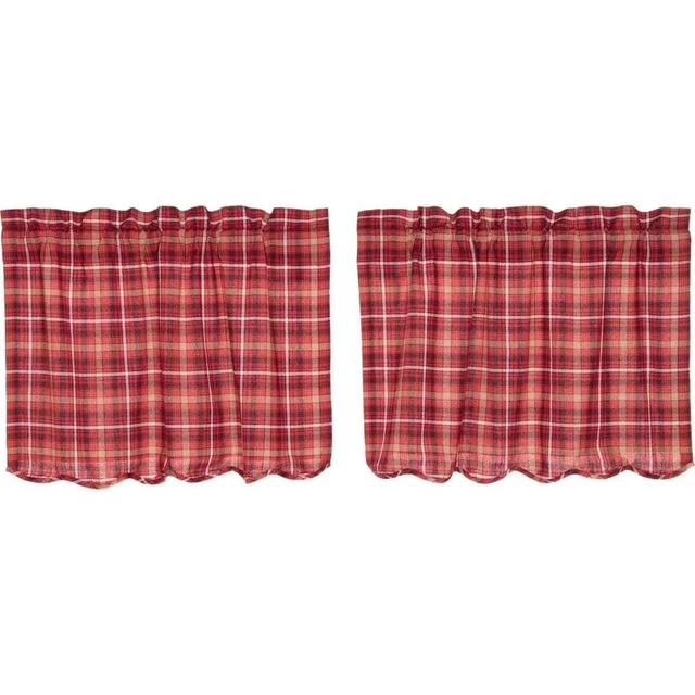 Red Rustic Kitchen Curtains VHC Braxton Tier Pair Rod Pocket Apple Red, Ebony, N