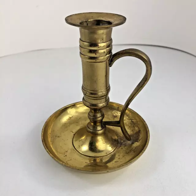 Vintage Brass Candlestick Hand Held Candle Holder w/Finger Loop Handle
