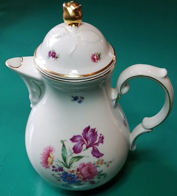 Antique Winterling Bavaria Circa 1892-1918 Dresden Floral Chocolate Pot 9"