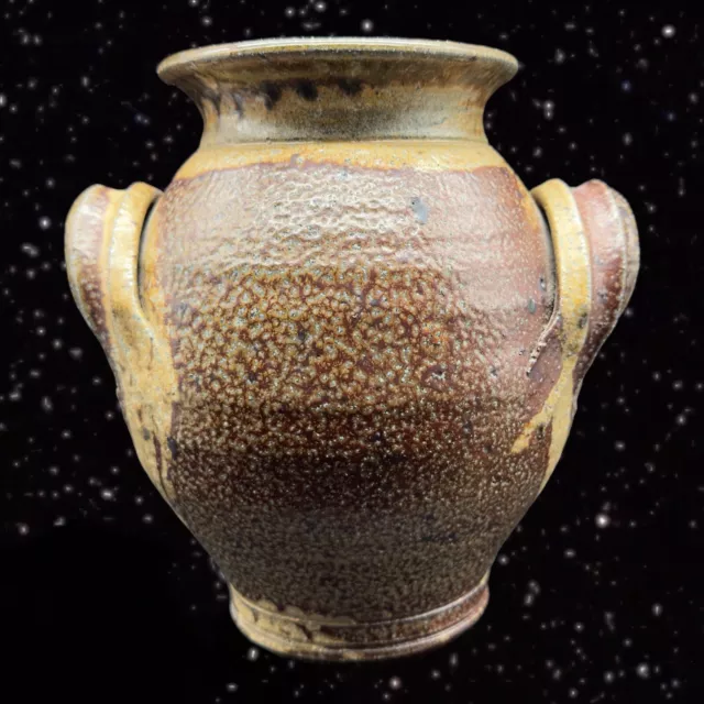 Studio Art Pottery Hand Made Vase Vessel Primitive With Handles Vintage 7”T 4”W