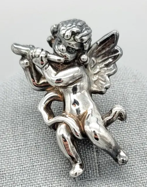 RARE Vintage Estate Sterling Silver Cupid/Cherub w/Flute - Pin/Pendant