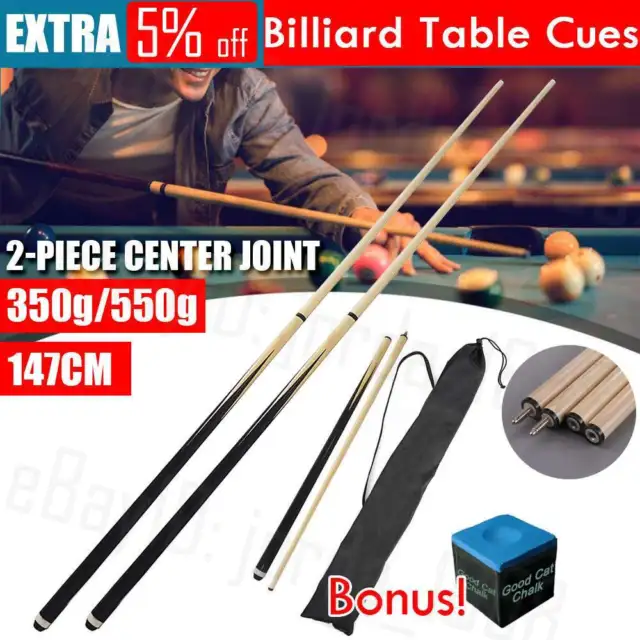 57" inch Wooden Pool Snooker Billiard Cues Two-Piece Sport Sticks Free Bag Chalk