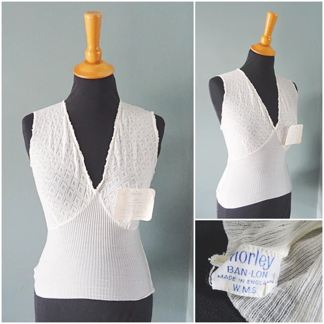 Gilet vintage lavorato a maglia camicia anni '50 Morley avorio lavorato a maglia donna mai indossato etichetta originale