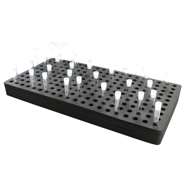 Test Tube Freezer Stand Transport Holds 200 Fits up to 16mm Black Foam Rack