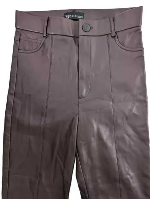 ZARA BROWN HIGH-RISE Faux Leather Leggings Trousers Size Xs/S/M/L