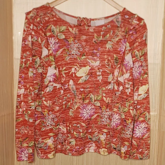 LC Lauren Conrad Womens Faded Red Floral Long Sleeve Stretchy Top Large