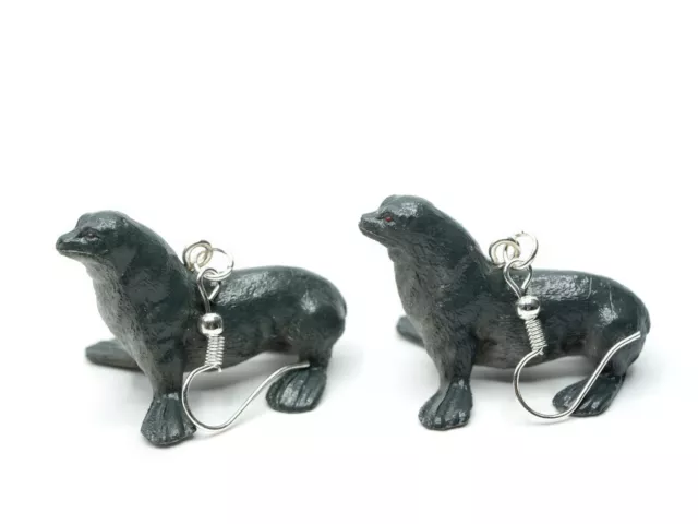 Robbe Pendientes Miniblings Remolque Animal Lobo de Mar Sello Océano Gris Oscuro