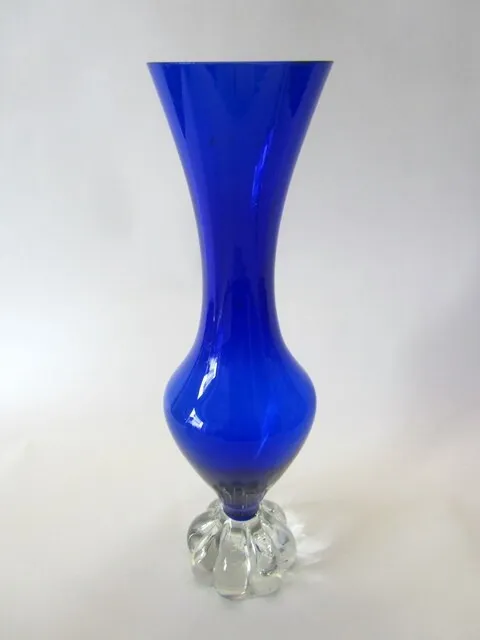 Aseda Glas Vase kobalt blau transparenter Fuß Design Bo Borgström Schweden 70 er