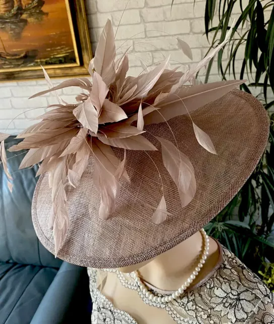 Dusky Pink Nude Beige Fascinator Hat For Weddings/Ascot/Proms Headband Feather