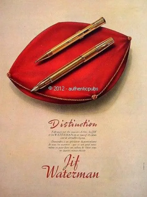 Publicite Jif Waterman En Or 18 Carat Stylo Plume De 1950 French Ad Pen Pub