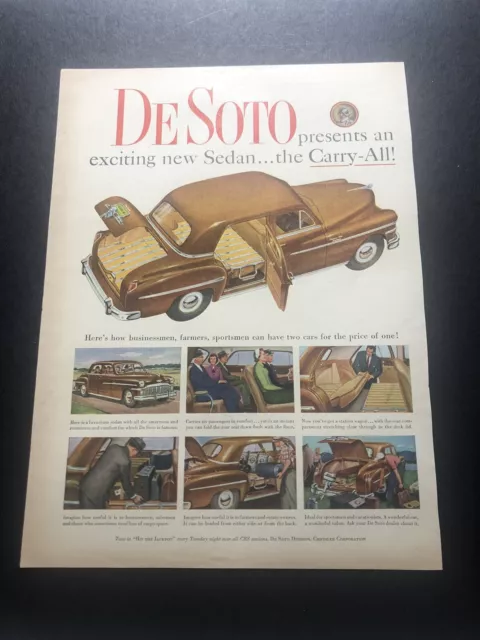 1950’a De Soto Sedan Chrysler Automobile Car Magazine Print Ad