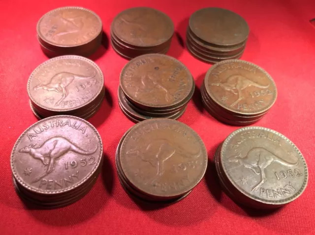 1952 Australian Penny x 10 Variety Bulk Lot Predecimal Coins Minimum Grade VF