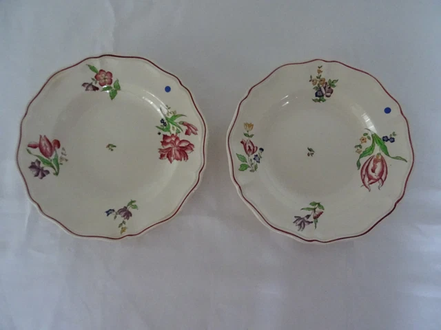 2 assiettes Sarreguemines 3252340123  creuses faience ancienne fleurs STRASBOURG