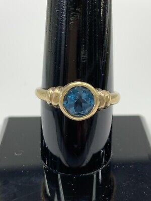 9ct 9K Yellow Gold Natural London Blue Topaz Ladies Solitaire Ring. Brand New
