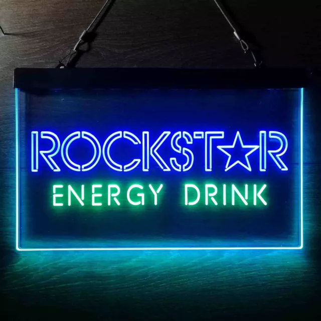 Rockstar Energy Drink Display 2 Color LED Neon Light Sign Man Cave,Bar,Pub,Club