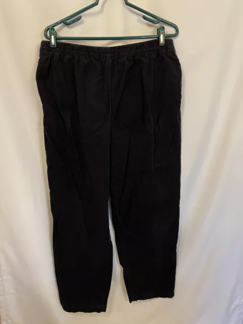 Karen Scott Cotton Black Ribbed Velour Pants Women's Size 16 Elastic Waistband