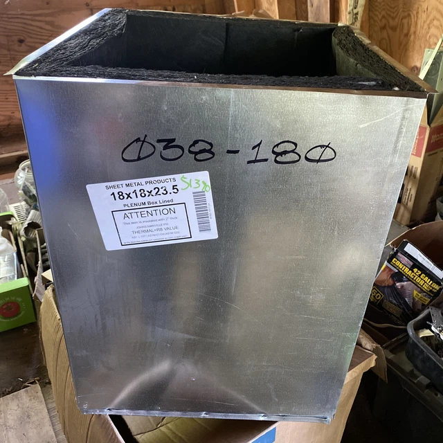 18X 18X 23.5 HVAC SUPPLY/RETURN AIR DUCTWORK PLENUM GALVANIZED Lined Box R8