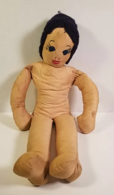 Antique/Vtg 22" Handmade Primitive Face Cloth Stitched Body Sock Rag Cloth Doll
